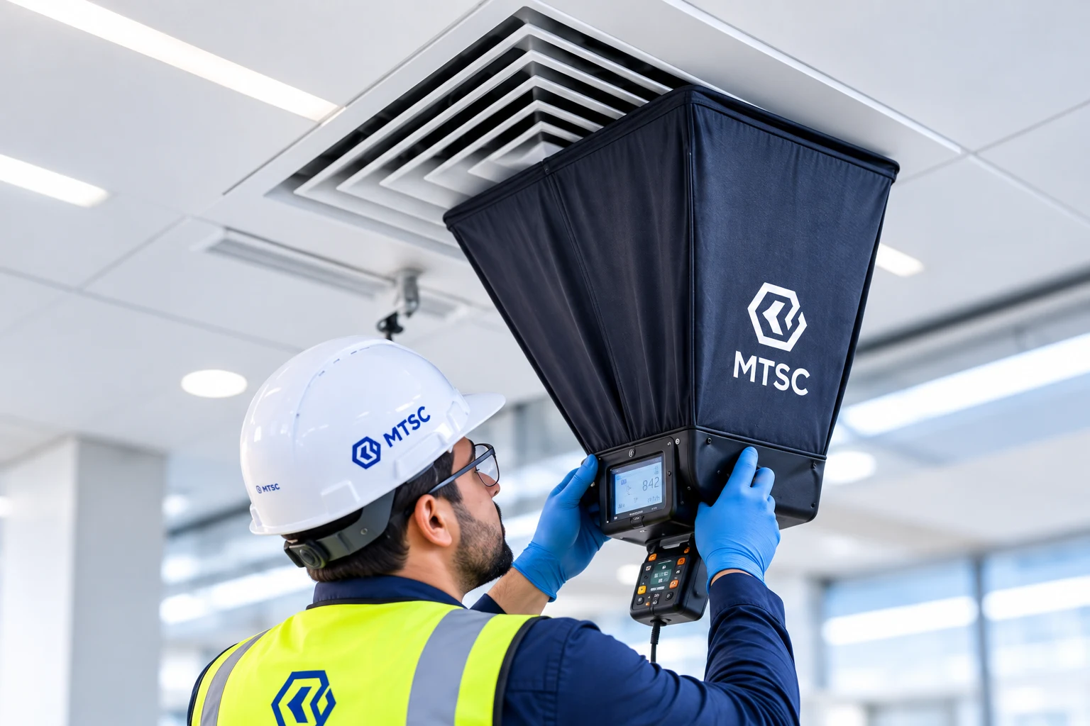 Illustrative airflow measurement at an HVAC ceiling diffuser